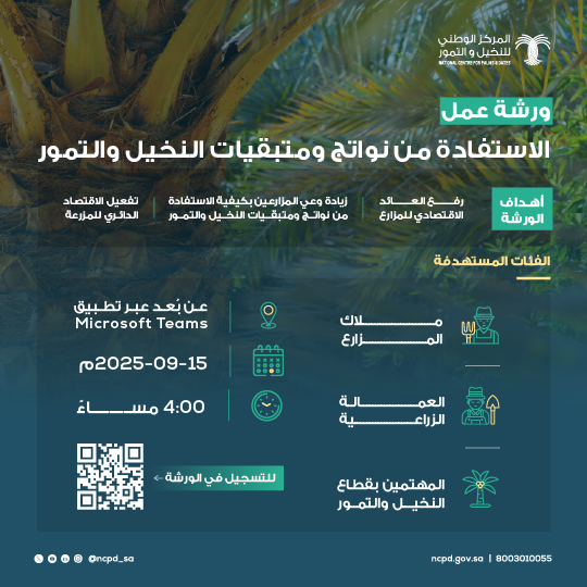 ورشة عمل الاستفادة من نواتج ومتبقيات النخيل والتمور