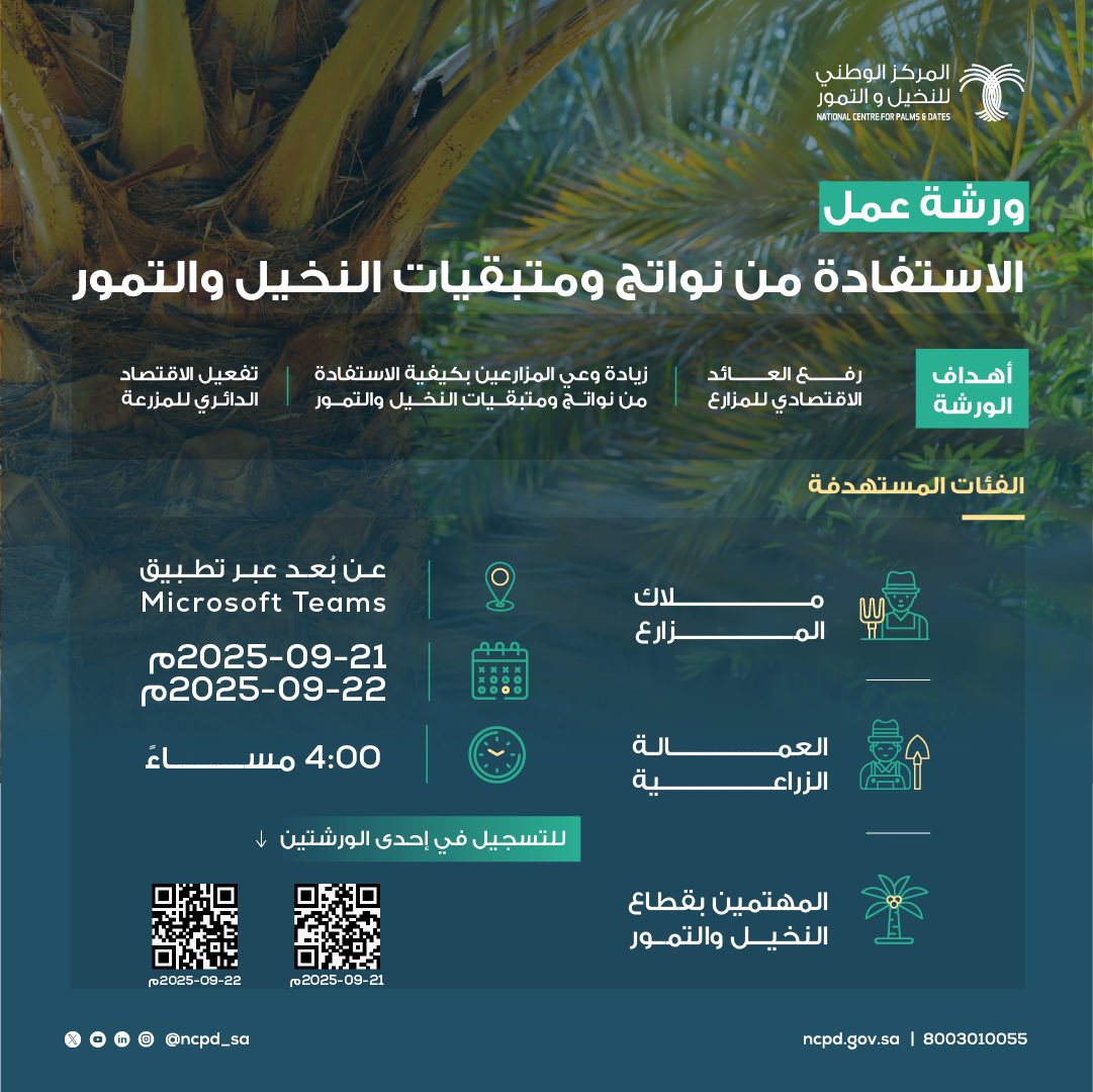 ورشة عمل الاستفادة من نواتج ومتبقيات النخيل والتمور على مدى يومان